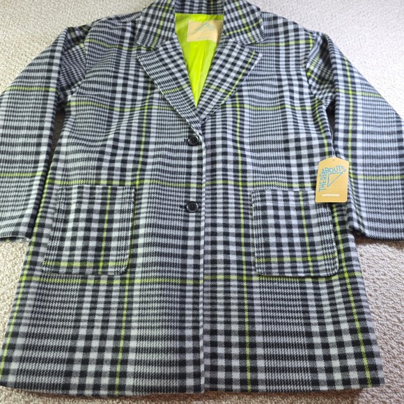 thereabouts Other - Thereabouts Plaid Overcoat L 14.5/16.5 Plus Neon Trim Viscose Blend Grey Black
